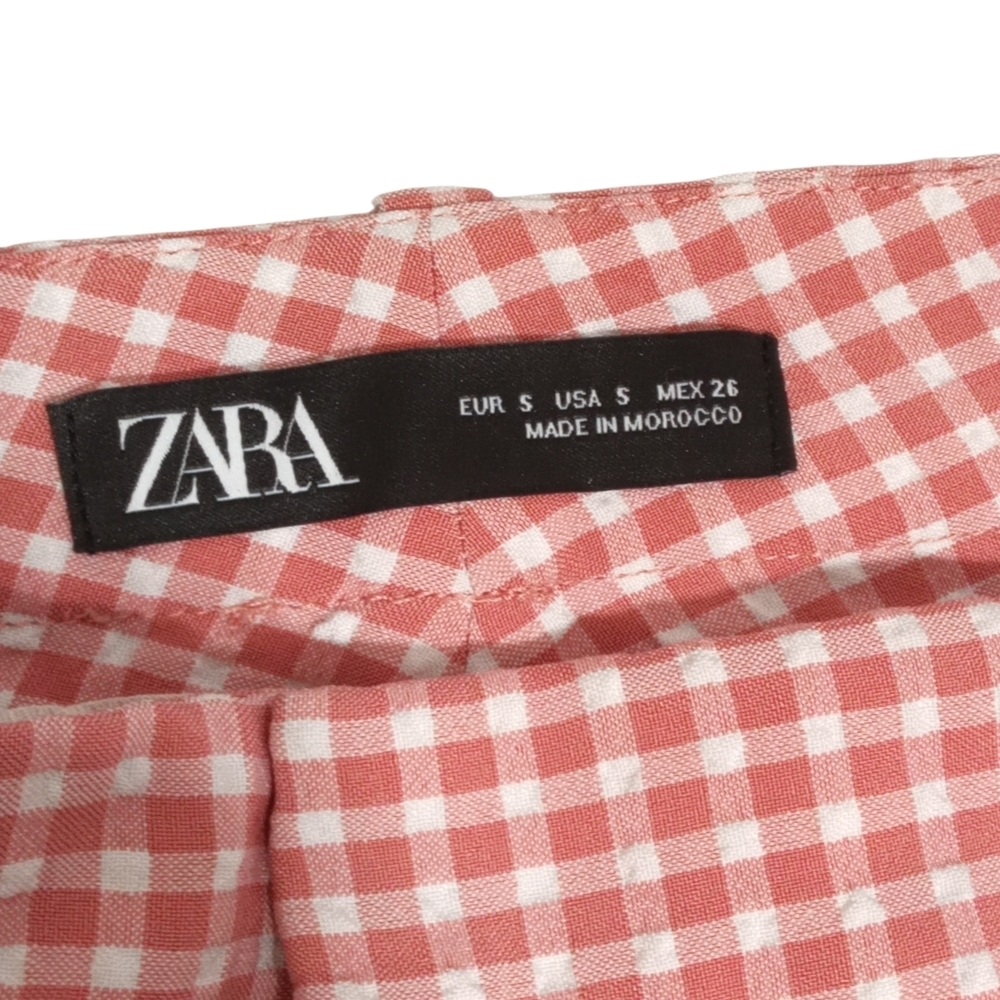 ZARA Pink White Gingham Seersucker Blazer XS Pants S Set Lightweight Summer Suit - Picture 6 of 14
